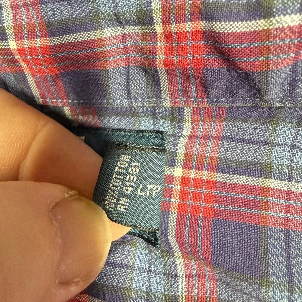 Polo Ralph Lauren Men Medium Vented Plaid Shirt Red Blue Button Down Utility